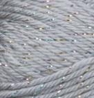 Swatch of Caron Simply Soft Party yarn in shade silver sparkle (light grey yarn with silver shimmer flecks)