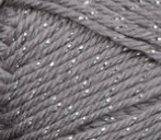 Swatch of Caron Simply Soft Party yarn in shade platinum sparkle (medium grey shade with silver shimmer flecks)