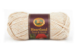 A ball of Lion Brand Heartland Thick & Quick in colourway Acadia (heathered cream)