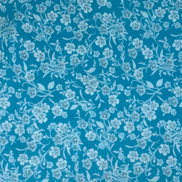 Square swatch Wildflowers (teal) fabric - (teal fabric with tossed white wildflowers and greenery allover)