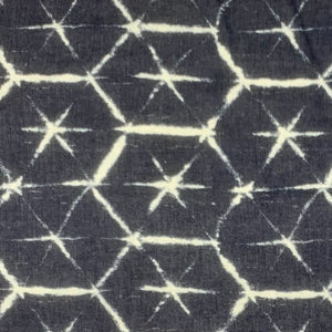Square swatch Cotton Denim Print fabric (dark blue denim look fabric with white geometric look hexagon lines with stars inside messy look)