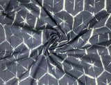 Swirled swatch Cotton Denim Print fabric (dark blue denim look fabric with white geometric look hexagon lines with stars inside messy look)