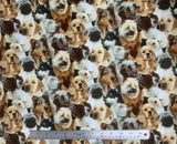 Flat swatch Cats Dogs Chickens - Patty fabric (realistic dog heads/necks collaged on black)