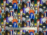 Flat swatch Animal Collage fabric (collaged animal characters depicting celebrities/notable figures - David Bowie, Michael Jackson, etc.)