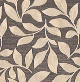 Swatch of mid grey fabric with cream curling branches with bold leaves