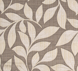 Swatch of taupe fabric with cream curling branches with bold leaves