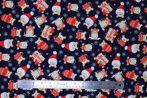 Group swatch assorted A Christmas Mouse themed fabrics in various colours