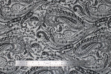 Flat swatch Ivory/Black fabric (white fabric with black paisley/bandana print allover)