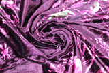 Swirled swatch Purple fabric (dark wine burgundy fabric with tossed long stem flowers in pink and cream)