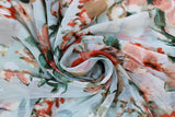 Swirled swatch Sage/Melon fabric (pale green fabric with large tossed floral and greenery in white, red, green)