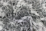 Swirled swatch Black/Ivory fabric (black fabric with layered/tossed white and grey leaves allover)