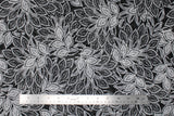 Flat swatch Black/Ivory fabric (black fabric with layered/tossed white and grey leaves allover)
