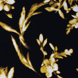Square swatch Stretch Floral fabric (black fabric with large tossed cream/yellow monochromatic floral and stems/leaves allover)