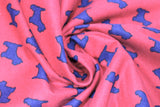 Swirled swatch schnauzer fabric (red fabric with small black schnauzer dog silhouettes)