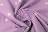 Swirled swatch purple polka dots fabric (light purple fabric with medium sized white polka dots)
