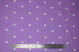 Flat swatch purple polka dots fabric (light purple fabric with medium sized white polka dots)