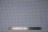Flat swatch blue gingham fabric (white fabric with faint light and dark blue gingham lines/pattern)