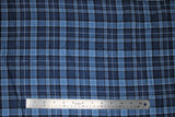 Flat swatch blue plaid fabric (pale medium/dark blue plaid with white and black plaid lines in addition to multi blue hues)