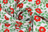 Swirled swatch Red fabric (white fabric with solid green leaves and stems allover and red poppy look floral heads tossed)