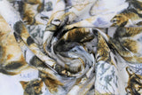 Swirled swatch woodland themed fabric in wolves in snow (white fabric with brown/grey wolves assorted and grey nature background)