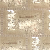 Square swatch Game of Thrones themed fabric (beige fabric with Map of Westros, show name, decorative border)