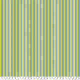 Swatch of tent stripes printed fabric in myrtle (yellow/green)