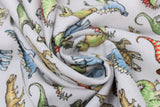 Swirled swatch dinosaurs fabric (white fabric with tossed dinosaur illistrations in blue, green, tan shades)