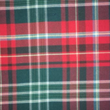 Swatch of New Brunswick tartan featuring dark green background with red and white bands