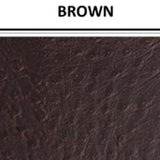 Lightly pebbled/distressed vinyl swatch in shade brown with label