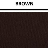 Vinyl-backed polyester fabric swatch in shade brown with label