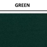 Vinyl-backed polyester fabric swatch in shade green with label