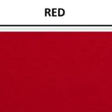 Vinyl-backed polyester fabric swatch in shade red with label