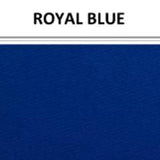 Vinyl-backed polyester fabric swatch in shade royal blue with label
