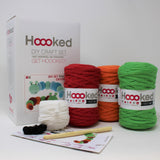 Caterpillar Crochet Kit packaging and contents (5 colours, hook)
