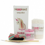 Nora Unicorn Crochet Kit packaging and contents (balls, hook)