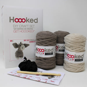 Joe Donkey Crochet Kit packaging and contents (3 balls, hook)