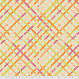Square swatch mad plaid fabric in shade pastel (pale yellow fabric with crazy plaid lines allover in pink, orange, green)