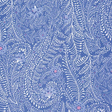 Swatch of ferns floral printed fabric in periwinkle