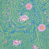 Swatch of ferns floral printed fabric in turquoise