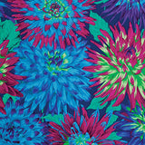 Swatch of cactus flower printed fabric in blue
