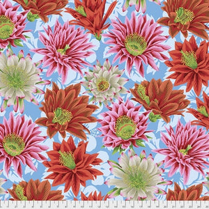Group swatch assorted Cactus Flower themed print fabrics in various colours