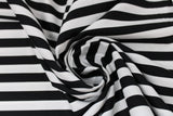 Swirled swatch linework themed fabric in tent stripes (thick horizontal black and white stripes)