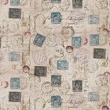 Swatch of vintage collage printed fabric in correspondence (stamps)