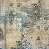 Swatch of vintage collage printed fabric in menagerie (birds)