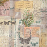 Swatch of vintage collage printed fabric in botanical (butterfly)