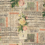 Swatch of vintage collage printed fabric in rose parcel