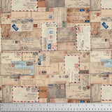 Swatch of vintage collage printed fabric in letter