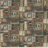 Square swatch cigar box labels fabric (vintage style brown cigar box labels collaged allover)