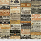 Flat swatch Apothecary fabric (vintage style poison labels collage fabric)