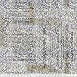 Swatch of vintage collage printed fabric in memorandum (blue)